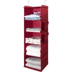Hanging Closet Organizer 5 Tier With 2 Side Pockets <b>Foldable</b> Storage For Clothes Behind Door Red - Product Image 1