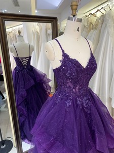 Abito da sera da fabbrica 2026, nuovo abito da ballo viola con volant, scollo a V, allacciatura posteriore, <span class=keywords><strong>per</strong></span> feste di ballo e serate eleganti da <span class=keywords><strong>donna</strong></span> e ragazza - Product Image 3