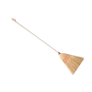 O-Cleaning Outdoor/Indoor Long Wooden Handle Stitching Natural Soft Corn/Straw Fiber Sweep Broom,Hand Floor Cleaning Grass Broom