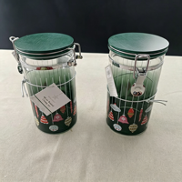 Bocal de rangement en verre vert dégradé de Noël de 40 oz avec couvercle en bambou pour la cuisine, idéal pour biscuits, bonbons, noix et grains de café