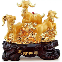 Estatua de Tres Cabras con Acabado Tipo Madera Ecológico de Resina, Escultura Tradicional China de Armonía y Prosperidad para el Hogar y la Oficina