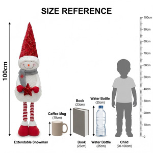 Red Sequin Hat Standing Snowman Figure Holding Star Plush <b>Xmas</b> Decoration for Fireplace Display - Product Image 2
