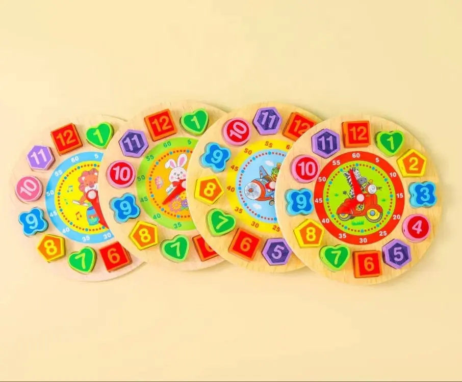 新しい売れ筋シリーズ漫画のおもちゃ教育用木糸のおもちゃデジタル時計子供早期学習木製認知番号