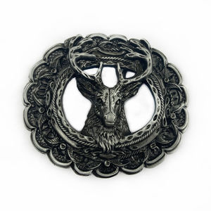 Vintage Western Gürtels chnalle oval geformte 3D geschnitzte Pflaumen blüte Hirschkopf Gürtels chnalle - Product Image 1