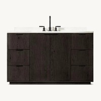 Meuble-lavabo de salle de bain moderne en bois naturel avec comptoir en marbre résistant à l'eau robinet doré nombreux tiroirs de rangement pour hôtels villas