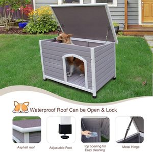 Ahşap Büyük Köpek Kulübeleri Dış Mekan İç Mekan, Su Geçirmez Köpek Kulübeleri Pencereli Küçük ve Büyük Boy Köpekler İçin Köpek Kulübesi-Gri - Product Image 4