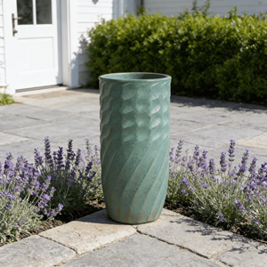 Pot de fleurs décoratif haut en céramique émaillée turquoise style américain, motif spirale, écologique, durable, avec trou de drainage, pour intérieur - Product Image 5