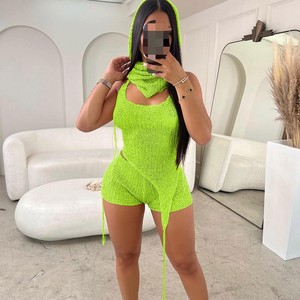 Women's Sexy Shaping Hollow <b>Sequins</b> Camisole Asymmetric <b>Top</b> Shorts Hat 3 Piece Set Fashion - Product Image 5