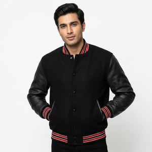 Veste universitaire pour homme en laine et cuir, sur mesure, taille plus, avec logo sur le devant, patchs en chenille, broderie personnalisée - Product Image 1