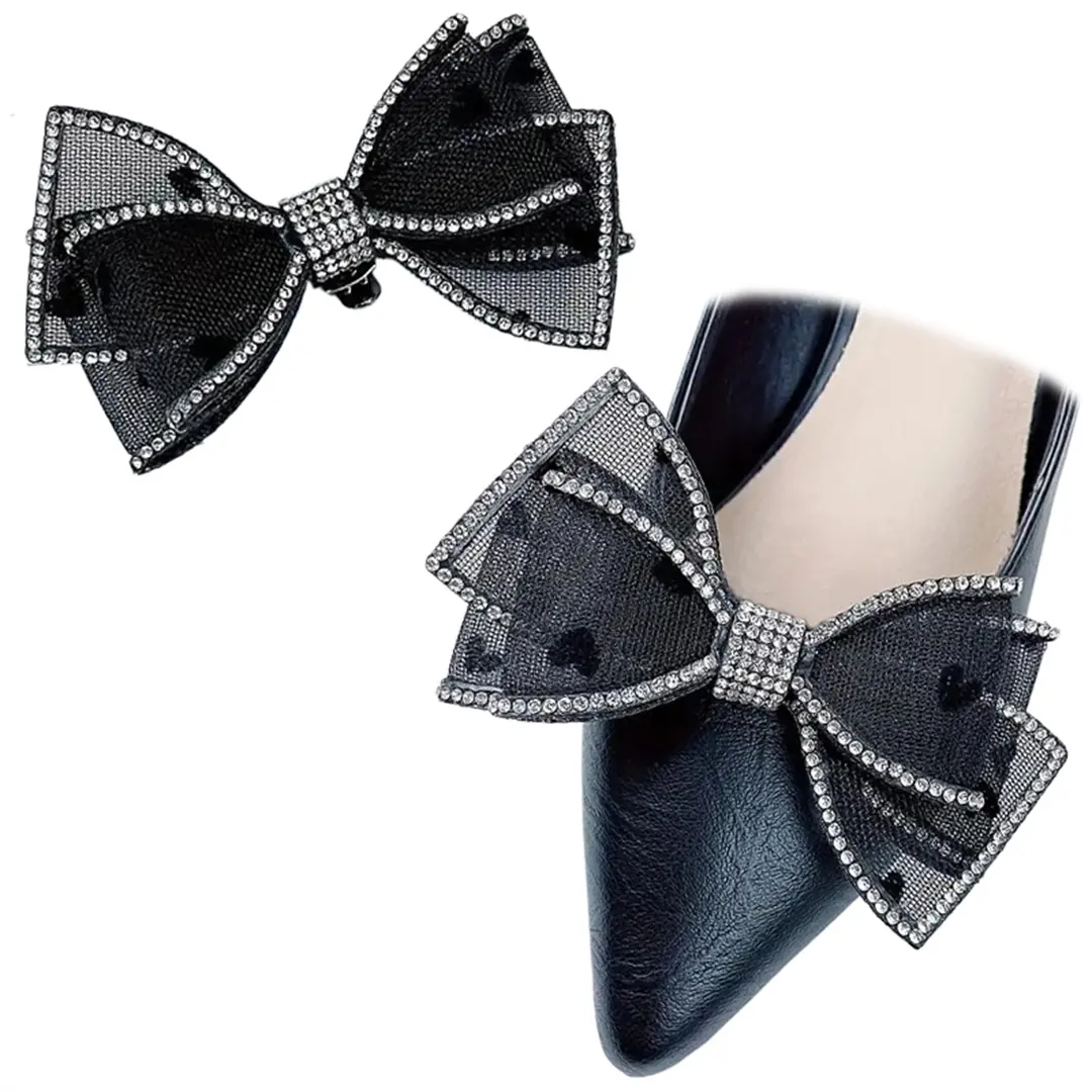 دبابيس حذاء مخصصة قابلة للفصل من قوس التل الأسود مشبك حذاء مخصص للنساء حجر الراين أكسسوارات أحذية ساحرة