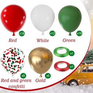 60pcs Kit d'arc de <span class=keywords><strong>ballon</strong></span> de fête de Noël 12 pouces rouge vert blanc or confettis ballons rubans pour intérieur extérieur joyeux fête - Product Image 6