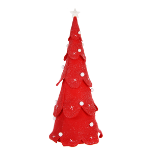 Glittered Red Felt Scallop <b>Cone</b> <b>Christmas</b> <b>Tree</b> Tabletop Layered Petal Xmas Decor Pompom Star Topper Holiday - Product Image 3