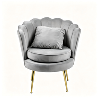 Fauteuil individuel ergonomique en velours vert foncé, fauteuil lounge en forme de coquille de pétale, pieds en métal doré pour réception ou bureau
