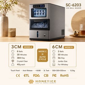Machine à glaçons multifonctionnelle 2-en-1 <span class=keywords><strong>Pro</strong></span> 2026, double sphère, 3cm, 6cm, 8 boules, 30 min, 384/jour, glace cristalline <60dB, OEM CE ETL, pour la maison et le bar - Product Image 2