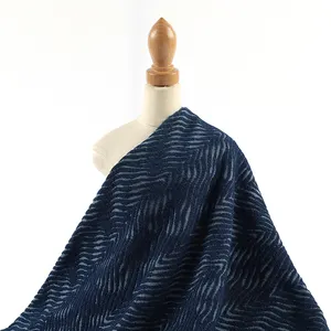 Hot selling yarn dyed navy bule color recycled cotton polyester terry towel knit single jacquard fabric for sweater