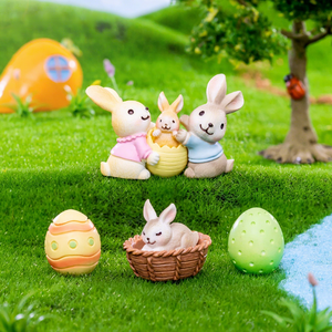 <span class=keywords><strong>Mini</strong></span> Figuras de Conejitos de Pascua de Resina, Miniatura de Conejo, Adorno Familiar de Conejitos de Pascua - Product Image 1