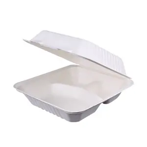 पर्यावरण के अनुकूल गन्ना खोई खाद्य कंटेनर 8 इंच सीपी खाद्य बॉक्स 3 डिब्बों