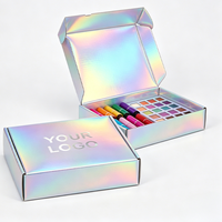 Boîte d'emballage cosmétique portable de luxe avec logo personnalisé, holographique, écologique, boîte cadeau en papier irisé, palette de fards à paupières, rouge à lèvres