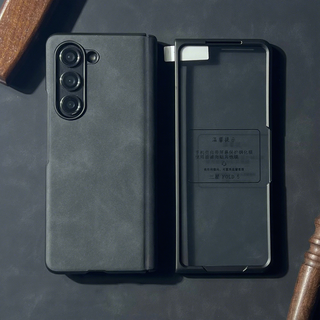 เคสหน้ากระจกนิรภัย HD - หนังแกะสีดำ - แม่เหล็กตรงกลาง