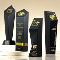 Trophée Sportif Haut de Gamme en Cristal Noir K9 Fait Main, Imprimé en Typographie, pour Compétitions de Basketball et Football, Prix Commercial