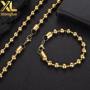 Wholesale Fashion Hip Hop Stainless Steel Gold Plated Geometric Ball Bead Link Chain Bracelet Jewelry for Women <b>Men</b> - Product Image 6