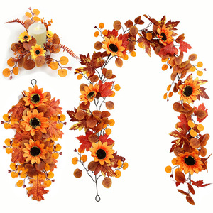 Guirnalda de Girasoles Artificiales, Hojas Otoñales, Decoración para Colgar en la Pared, Festival de la Cosecha, Decoración para el Hogar de Acción de Gracias - Product Image 1