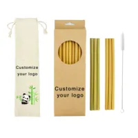Eco Friendly Reusable Natural Biodegradable Custom Logo Wooden Bamboo Drinking Straw with Box or Bag