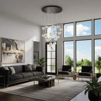Lustre suspendu simple en verre cristal pour plafond haut, idéal pour hôtel, maison, escalier, salon