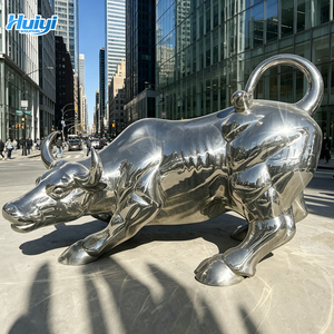 Sculpture de taureau de Wall Street en acier inoxydable poli miroir grandeur nature pour décoration extérieure de place publique - Product Image 2