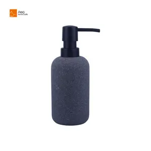 Yuvarlak şekli el yapımı gri Polyresin Polystone banyo kullanımı 200ml küçük siyah plastik pompa ile losyon şişesi dağıtıcı