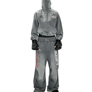 Custom Logo High Quality Vintage Washed Sun Faded Hoodie <strong>Set</strong> 100% Cotton Sun Faded Sweatpants Streetwear Tracksuit For Winter