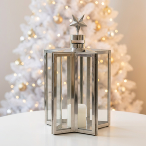 Wholesale <b>Star</b> Shape Glossy Stainless Steel Metal Candle Holder Lantern for Christmas Home Decorations - Product Image 1