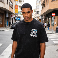T-shirt Oversize Homme Streetwear 280 g/m² en Coton 100% Délavé à l'Acide, Impression Personnalisée, Teint, Coupe Ample, Noir