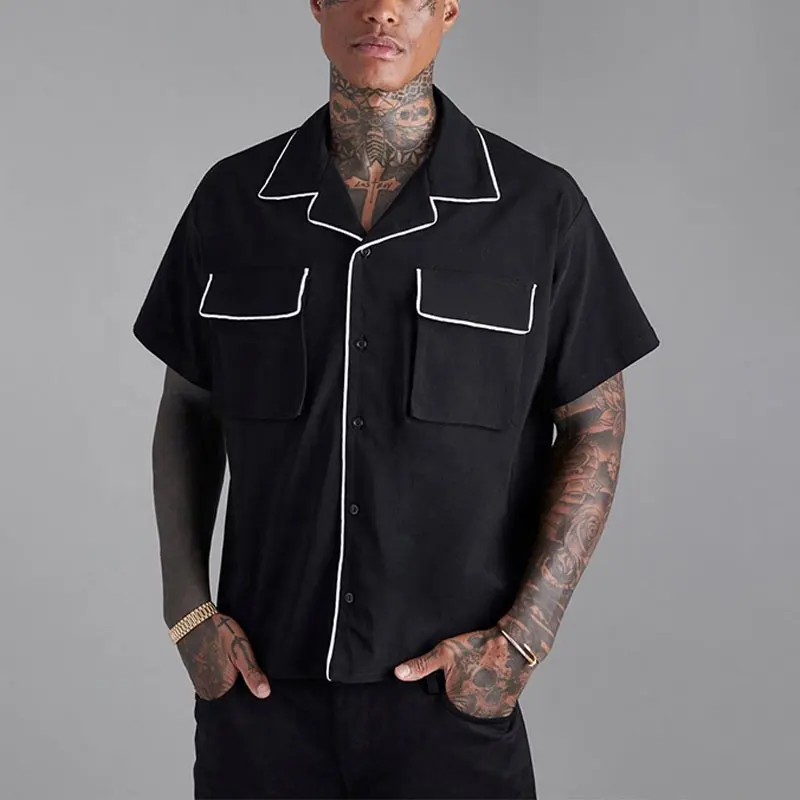 Custom Black Designer Shirts For Men Short Sleeve Button Up Shirt Men