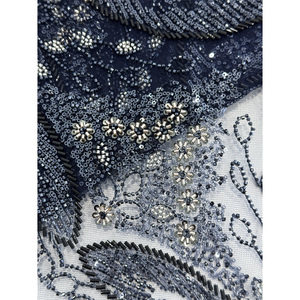 2025 africain perlé paillettes brodé 3d Floral ruban timbre matériaux Jacquard plume brocart tissu femmes robe - Product Image 6