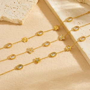 Fashion Pendant Necklace Gold Plated Oval With Flower Star Design Stainless Steel Chain For Party Jewelry - Product Image 1