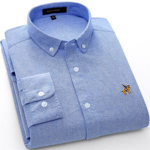 Tamanho europeu puro algodão Oxford masculino de manga comprida sólido tamanho grande algodão bordado masculino camisa de vestido de estiramento - Product Image 2