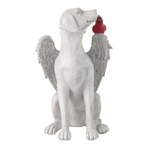 Adorno Conmemorativo de Perro Ángel Blanco, Alas Tridimensionales, Cola Roja, Estatua de Resina Pintada a Mano, Recuerdo de Mascota, Verde para Exteriores - Product Image 5