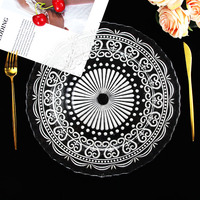 Assiettes de présentation élégantes en verre doré avec bordure dorée, 13 pouces, rondes, pour dîner, événements, fêtes et traiteur
