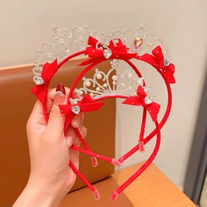 Nuova <span class=keywords><strong>Fascia</strong></span> per Capelli <span class=keywords><strong>Rossa</strong></span> con Corona per Bambina 2026, Accessorio per Capelli per Feste di Capodanno - Product Image 2