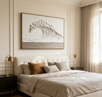 Grande peinture murale 3D texturée en forme de vague, peinture sur toile faite à la main, relief encadré, art océanique pour salon, décoration moderne pour la maison