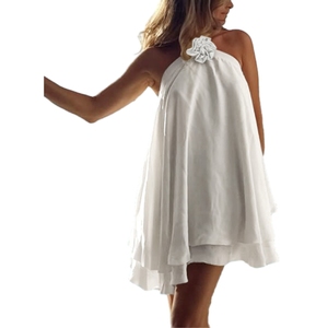 Nuevo Estilo de Verano, Vestido Mini sin Mangas con Cuello Halter y Volantes para Mujer, Color Sólido, Cintura Natural, Impresión Digital, Moda Ecológica - Product Image 4