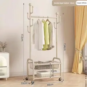 室内 家庭用 2段式 メタル 衣類ラック 厚み強化 乾燥ラック コートハンガー付き 寮 収納用 - Product Image 5