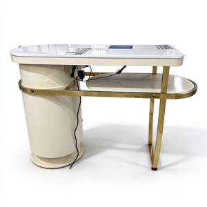 Luxury Gold Stainless Steel Frame Manicure Table With Built In Nail Dust Collector Cream <b>White</b> Nail Salon <b>Desk</b> With Storage - Product Image 3