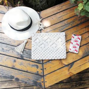 Cotton String Handmade Crochet Clutch Handbag With Tassels - Product Image 3