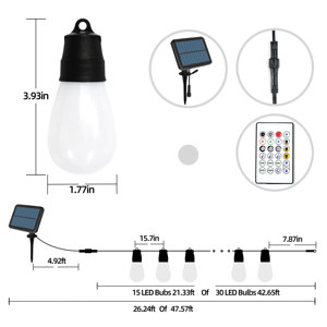 Bóng Đèn S14 Dây Đèn <span class=keywords><strong>LED</strong></span> Edison Năng Lượng Mặt Trời Điều Khiển Ứng Dụng Chống Vỡ IP67 Đèn Trang Trí Treo Vườn RGB Thông Minh - Product Image 2