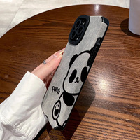 Mignon Panda Impression TPU Suede Cuir Artificiel Téléphone Portable Couverture Arrière pour Iphone 8 X Xr Xs 11 12 13 14 15 16 17 Pro Max