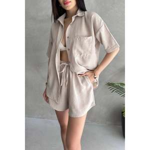 DEFILE Aerobin Linen Blend <b>Short</b> Sleeve Shirt and <b>Shorts</b> Two-Piece Set for <b>Men</b>, Casual Summer Outfit in Sax Blue - Product Image 1
