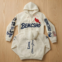 Sweat à capuche zippé en maille, coupe ample et épaules tombantes, 230 g/m², léger, vintage, haute qualité, avec logo graphique brodé personnalisé