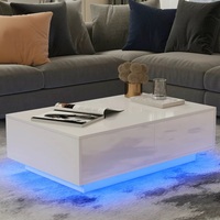 Table basse pour salon Table basse blanche avec 4 tiroirs Table centrale moderne haute brillance avec lumières LED de couleurs